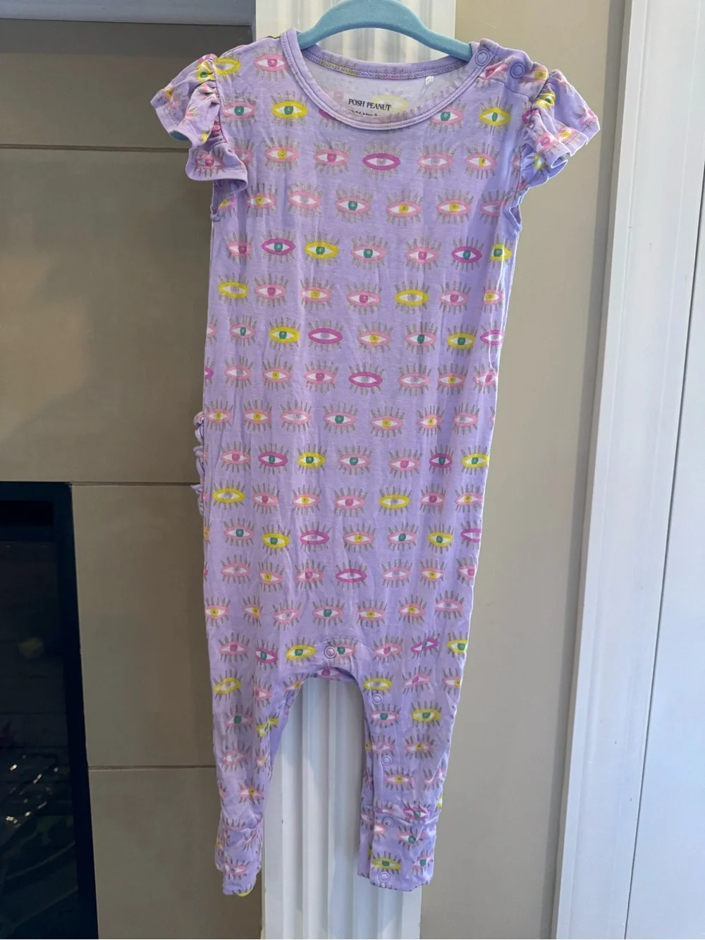 Posh Peanut Lavender Eye Print Ruffle Romper